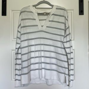 White and silver v neck sweater. LOFT